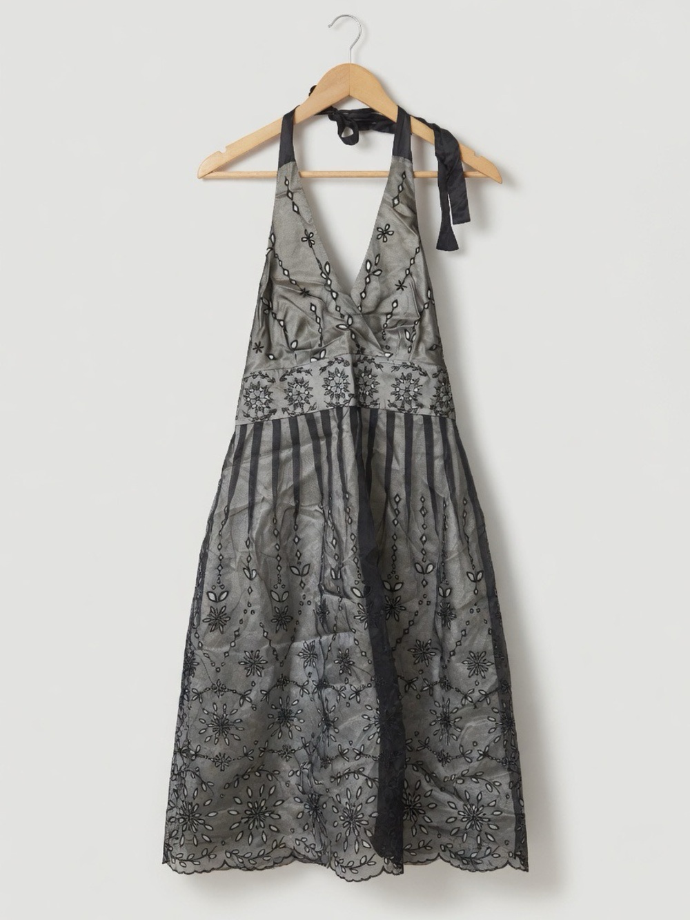 Monsoon Black and Silver Halter Embroidered Dress